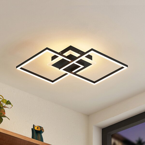 Lindby LED φωτιστικό οροφής Fjardo, γωνιακό, μαύρο, CCT, τηλεχειριστήριο, ρυθμιζόμενος, Μαύρο, Σαλόνι / τραπεζαρία, Μέταλλο, σύγχρονο