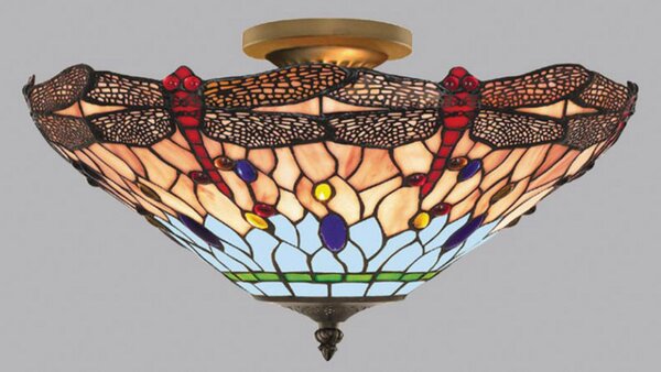 Searchlight Φωτιστικό οροφής Dragonfly σε στυλ Tiffany, ρυθμιζόμενος, Πολύχρωμο, Σαλόνι / τραπεζαρία, Γυαλί, Tiffany