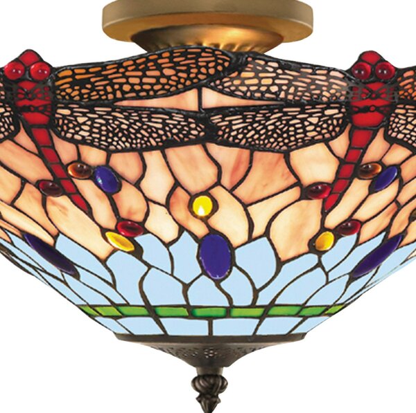 Searchlight Φωτιστικό οροφής Dragonfly σε στυλ Tiffany, ρυθμιζόμενος, Πολύχρωμο, Σαλόνι / τραπεζαρία, Γυαλί, Tiffany