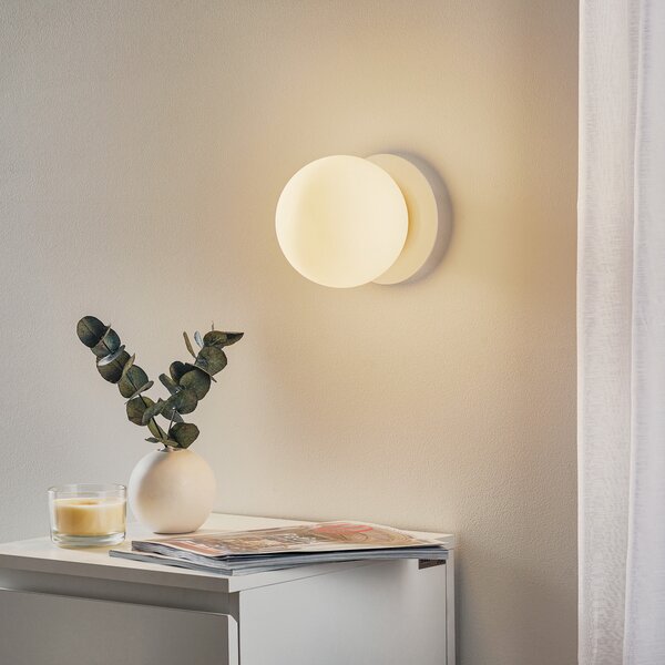 EMIBIG LIGHTING Απλίκι Minerva K1, λευκό, Ø 15 cm, γυαλί/μέταλλο, ρυθμιζόμενος, Λευκό, Διάδρομος, Μέταλλο