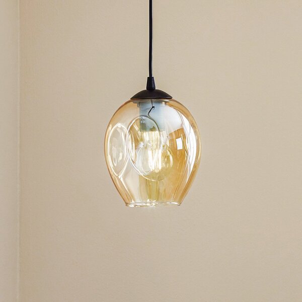 EMIBIG LIGHTING Κρεμαστή λάμπα Starla με μία λάμπα, γυάλινο καπέλο σε χρώμα κεχριμπάρι, ρυθμιζόμενος, Καφέ / Σκουριάς, Σαλόνι / τραπεζαρία, Γυαλί, σύγχρονο