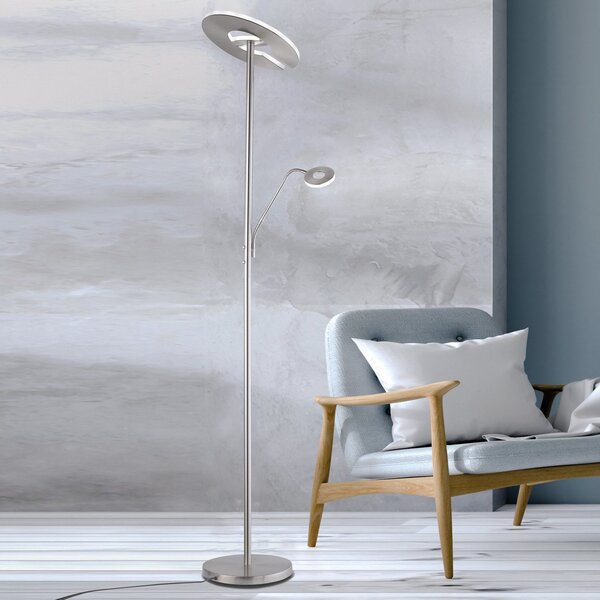 FISCHER & HONSEL Φωτιστικό δαπέδου LED Dent, χρώματος νικελίου, 180 cm, CCT, 2 λαμπτήρων, ρυθμιζόμενος, Γκρι, Σαλόνι / τραπεζαρία, Μέταλλο, σύγχρονο, Φως ανάγνωσης