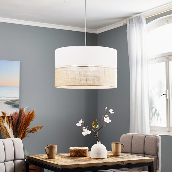 TK Lighting Κρεμαστό φωτιστικό Linobianco με γιούτα, ρυθμιζόμενος, Λευκό, Σαλόνι / τραπεζαρία, Ύφασμα / Κλωστοϋφαντουργία, σύγχρονο