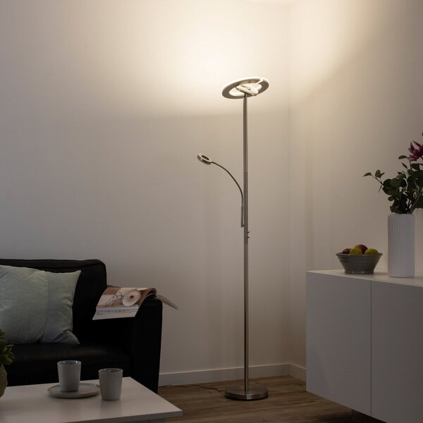 LOLA Smart LED φωτιστικό οροφής LOLAsmart Rocco με βραχίονα ανάγνωσης, ρυθμιζόμενος, Γκρι, Σαλόνι / τραπεζαρία, Μέταλλο, σύγχρονο, Όρθιος προβολέας