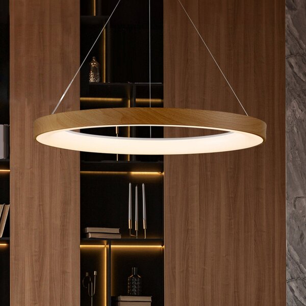 Mantra Iluminación Κρεμαστό φωτιστικό LED Niseko II, με τηλεχειριστήριο, Ø 65cm σε χρώμα ξύλου, ρυθμιζόμενος, Ξύλου, Σαλόνι / τραπεζαρία, Αλουμίνιο, σύγχρονο