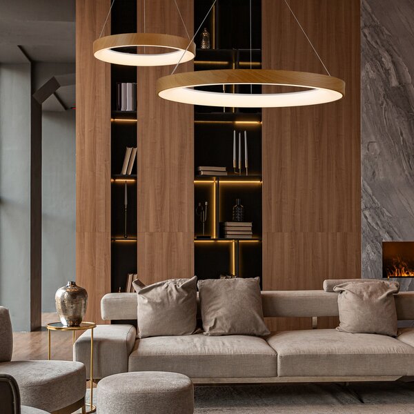 Mantra Iluminación Κρεμαστό φωτιστικό LED Niseko II, με τηλεχειριστήριο, Ø 65cm σε χρώμα ξύλου, ρυθμιζόμενος, Ξύλου, Σαλόνι / τραπεζαρία, Αλουμίνιο, σύγχρονο