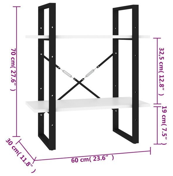 VidaXL Βιβλιοθήκη με 2 Ράφια Μαύρη 60 x 30 x 70 εκ. από Επεξ. Ξύλο