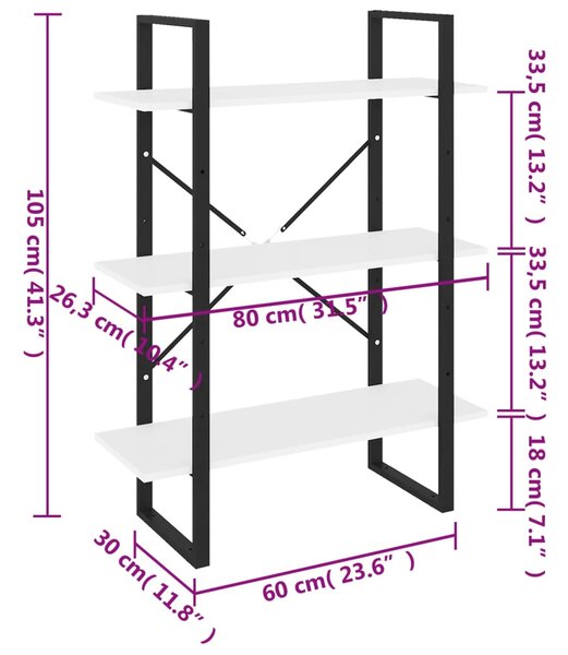 VidaXL Βιβλιοθήκη με 3 Ράφια Γκρι 80x30x105 εκ. από Μασίφ Ξύλο Πεύκου