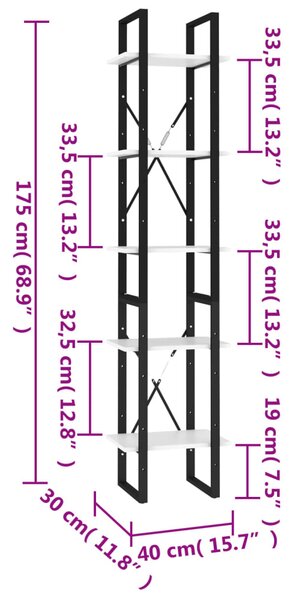 VidaXL Βιβλιοθήκη με 5 Ράφια Sonoma Δρυς 40 x 30 x 175 εκ. Επεξ. Ξύλο