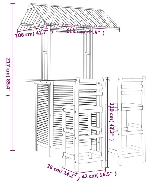 VidaXL Σετ Επίπλων Μπαρ Κήπου 3 Τεμαχίων από Μασίφ Ξύλο Ακακίας