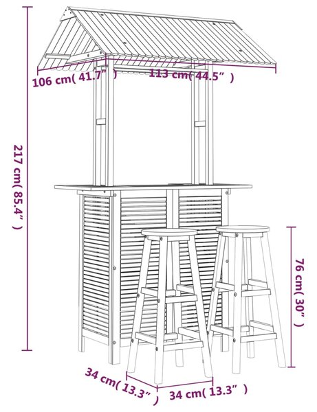 VidaXL Σετ Επίπλων Μπαρ Κήπου 3 Τεμαχίων από Μασίφ Ξύλο Ακακίας