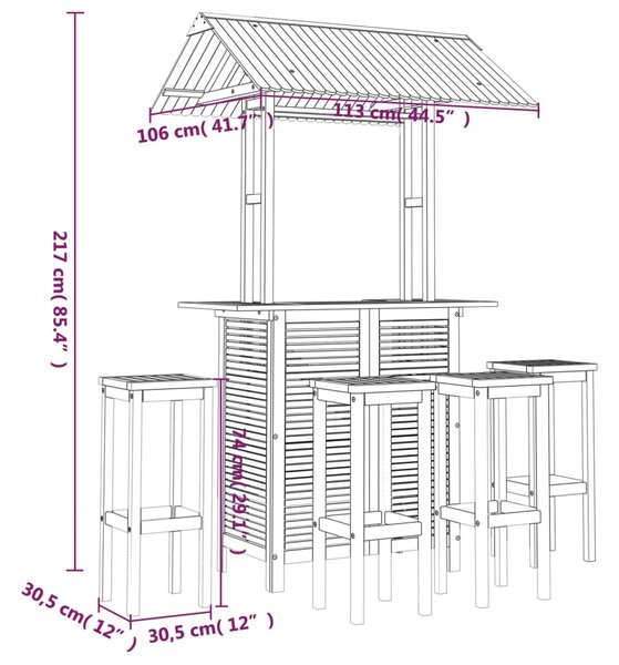 VidaXL Σετ Επίπλων Μπαρ Κήπου 5 Τεμαχίων από Μασίφ Ξύλο Ακακίας