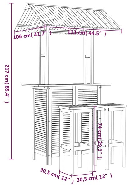 VidaXL Σετ Επίπλων Μπαρ Κήπου 3 Τεμαχίων από Μασίφ Ξύλο Ακακίας
