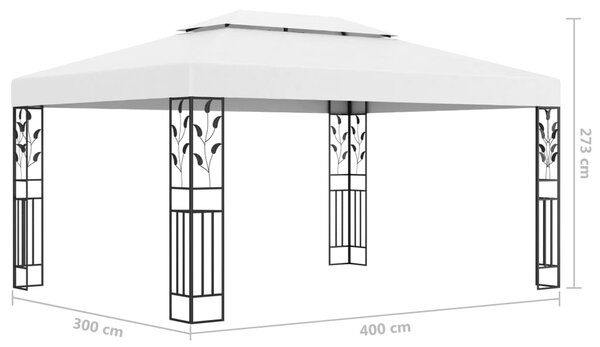 VidaXL Κιόσκι με Διπλή Οροφή και Φωτάκια LED Λευκό 3 x 4 μ