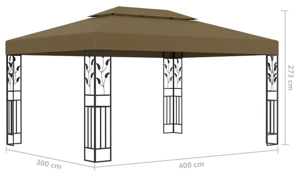 VidaXL Κιόσκι με Διπλή Οροφή και Φωτάκια LED Taupe 3 x 4 μ