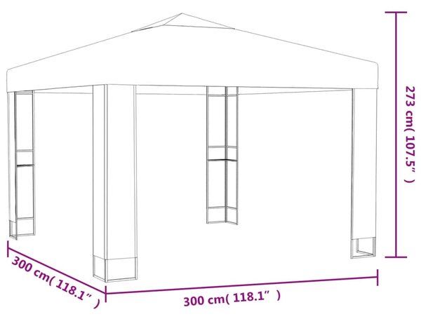 VidaXL Κιόσκι με Διπλή Οροφή και Φωτάκια LED Λευκό 3 x 3 μ