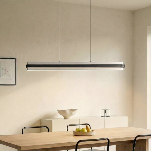 Lucande LED κρεμαστό φωτιστικό Tarnin, μαύρο/νικέλιο, 98 cm, ρυθμιζόμενος, Μαύρο, Σαλόνι / τραπεζαρία, Μέταλλο, σύγχρονο