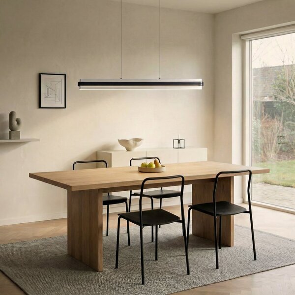 Lucande LED κρεμαστό φωτιστικό Tarnin, μαύρο/νικέλιο, 98 cm, ρυθμιζόμενος, Μαύρο, Σαλόνι / τραπεζαρία, Μέταλλο, σύγχρονο