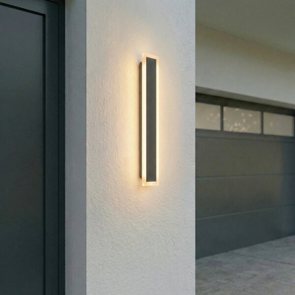 Lucande Εξωτερικός φωτιστικός τοίχου LED Ilora, μαύρος, 60 cm, CCT, IP65, Μαύρο, Ανοξείδωτος χάλυβας, σύγχρονο
