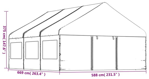 VidaXL Κιόσκι με Τέντα Λευκό 6,69 x 5,88 x 3,75 μ. από Πολυαιθυλένιο