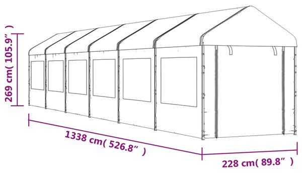 VidaXL Κιόσκι με Τέντα Λευκό 13,38 x 2,28 x 2,69 μ. από Πολυαιθυλένιο