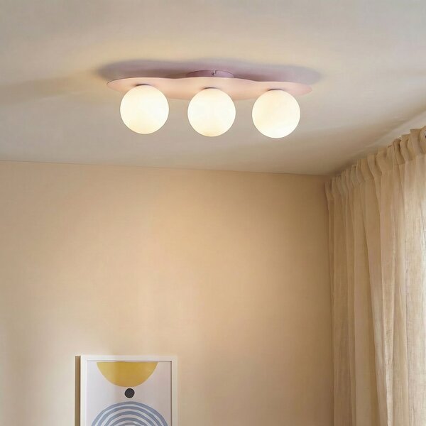 TK Lighting Φωτιστικό οροφής Cloud, ροζ, 3 λάμπες, γυαλί, μήκος 51 cm, G9, ρυθμιζόμενος, Ροζ / Ροζέ, Παιδικό δωμάτιο, Γυαλί, Νεανική διαβίωση