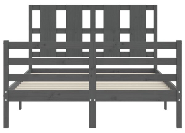 VidaXL Πλαίσιο Κρεβατιού με Κεφαλάρι Γκρι 140 x 190 εκ. από Μασίφ Ξύλο
