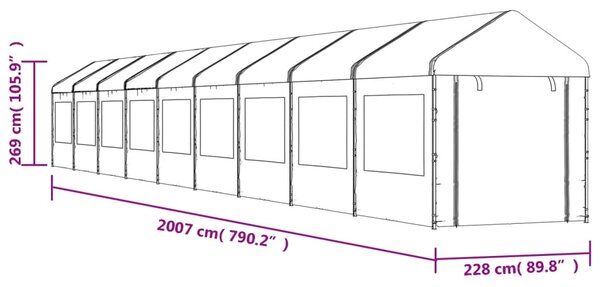 VidaXL Κιόσκι με Τέντα Λευκό 20,07 x 2,28 x 2,69 μ. από Πολυαιθυλένιο