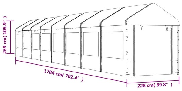 VidaXL Κιόσκι με Τέντα Λευκό 17,84 x 2,28 x 2,69 μ. από Πολυαιθυλένιο