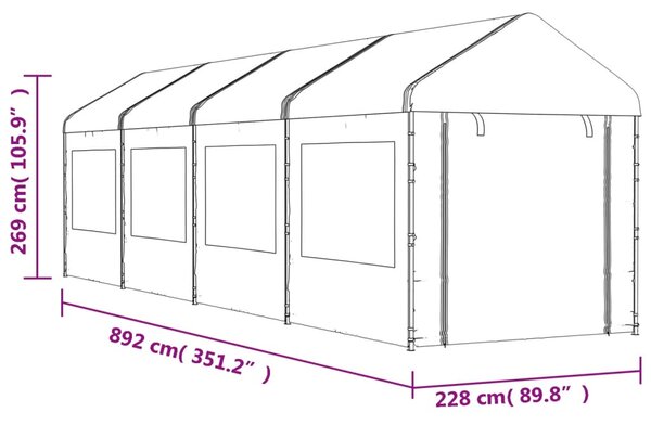 VidaXL Κιόσκι με Τέντα Λευκό 8,92 x 2,28 x 2,69 μ. από Πολυαιθυλένιο