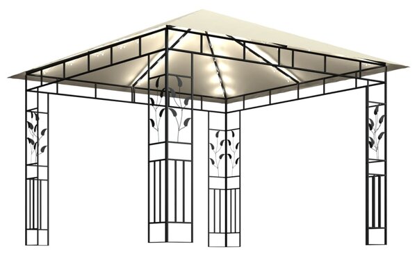 VidaXL Κιόσκι με Σήτα και Φωτάκια LED Κρεμ 3 x 3 x 2,73 μ