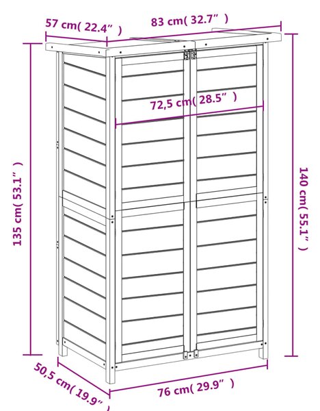 VidaXL Αποθήκη Εργαλείων Κήπου Καφέ 83x57x140 εκ. Μασίφ Ξύλο Πεύκου