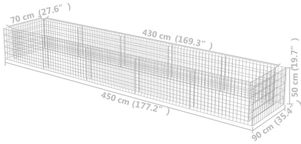 VidaXL Συρματοκιβώτιο-Γλάστρα Υπερυψωμένη 450x90x50 εκ. Γαλβ. Χάλυβας