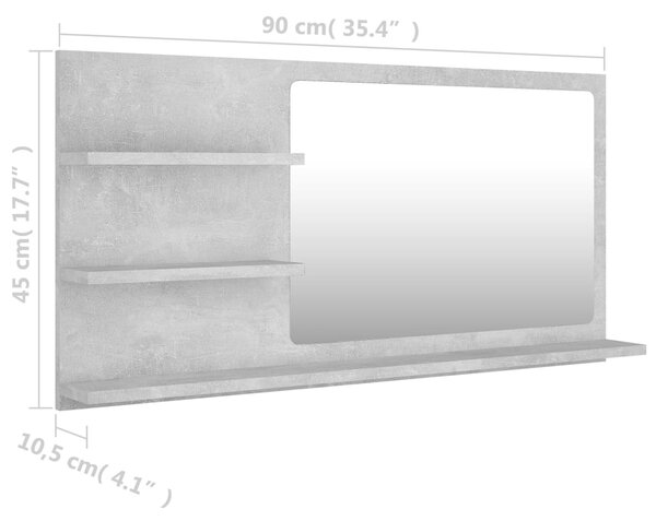 VidaXL Καθρέφτης Μπάνιου Γκρι Σκυροδέματος 90x10,5x45 εκ. Επεξ. Ξύλο