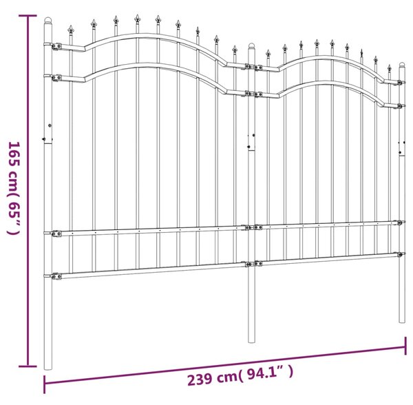 VidaXL Φράχτης με Ακίδες Μαύρος 165 εκ. Ατσάλι Ηλεκτροστ. Βαφή Πούδρας