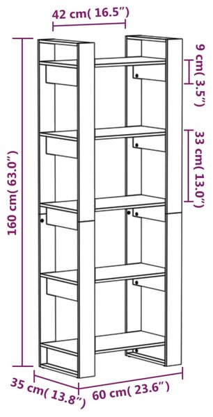 VidaXL Βιβλιοθήκη/Διαχωριστικό Χώρου Λευκό 60x35x160 εκ. Μασίφ Ξύλο