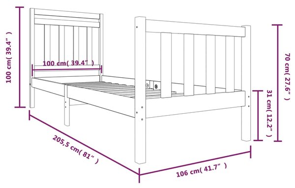 VidaXL Πλαίσιο Κρεβατιού Μαύρο 100 x 200 εκ. από Μασίφ Ξύλο