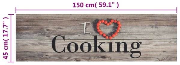 VidaXL Χαλί Κουζίνας Πλενόμενο Επιγρ. Cooking Γκρι 45x150 εκ. Βελούδο