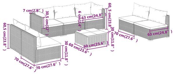 VidaXL Σαλόνι Κήπου Σετ 8 Τεμαχίων Καφέ Συνθετικό Ρατάν με Μαξιλάρια