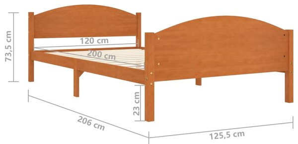 VidaXL Πλαίσιο Κρεβατιού Καφέ Μελί 120 x 200 εκ. Μασίφ Ξύλο Πεύκου