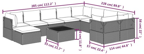 VidaXL Σαλόνι Κήπου 11 Τεμαχίων Γκρι από Συνθετικό Ρατάν με Μαξιλάρια