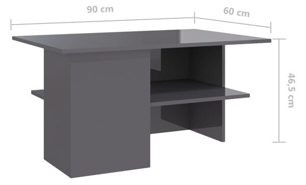 VidaXL Τραπεζάκι Σαλονιού Γυαλιστερό Γκρι 90x60x46,5 εκ. Επεξ. Ξύλο