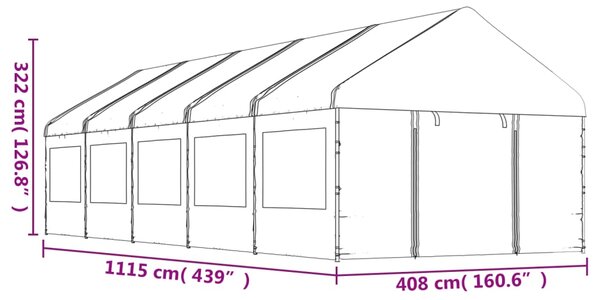 VidaXL Κιόσκι με Τέντα Λευκό 11,15 x 4,08 x 3,22 μ. από Πολυαιθυλένιο