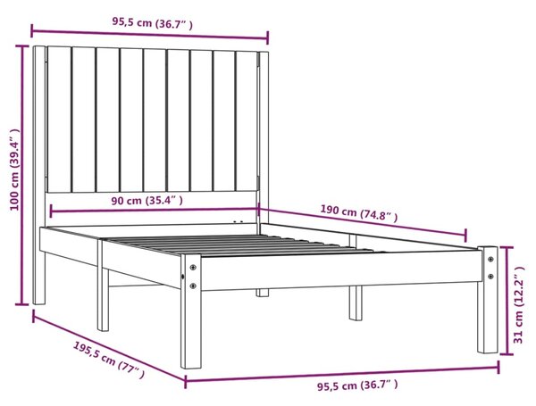 VidaXL Σκελετός Κρεβατιού Χωρίς Στρώμα 90x190 εκ Μασίφ Ξύλο Πεύκου
