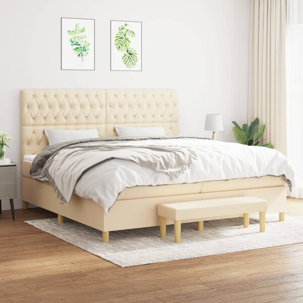 VidaXL Κρεβάτι Boxspring με Στρώμα Κρεμ 200x200 εκ. Υφασμάτινο