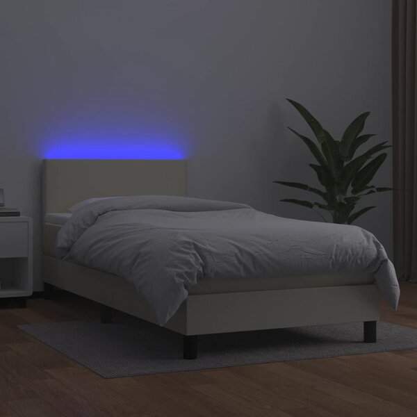 VidaXL Κρεβάτι Boxspring με Στρώμα & LED Κρεμ 100x200 εκ. Συνθ. Δέρμα