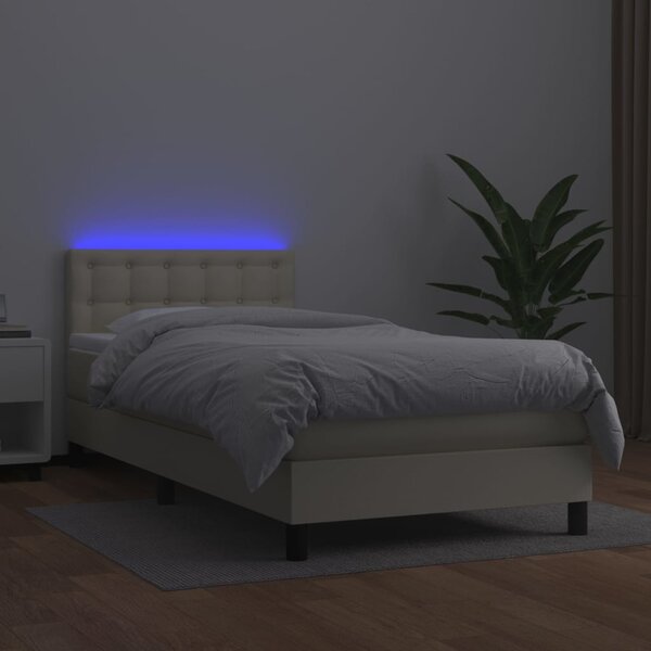 VidaXL Κρεβάτι Boxspring με Στρώμα & LED Κρεμ 100x200 εκ. Συνθ. Δέρμα