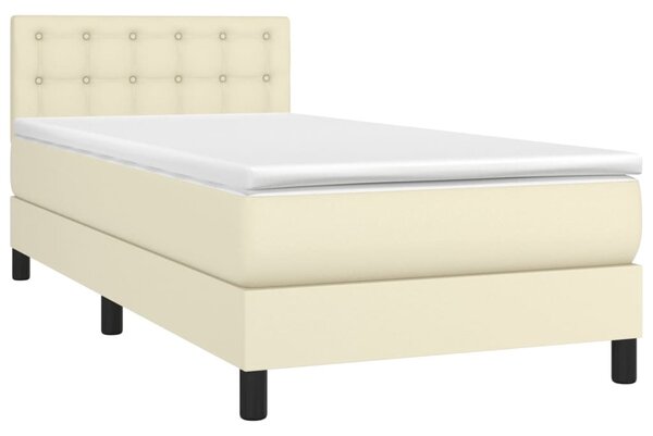 VidaXL Κρεβάτι Boxspring με Στρώμα & LED Κρεμ 100x200 εκ. Συνθ. Δέρμα