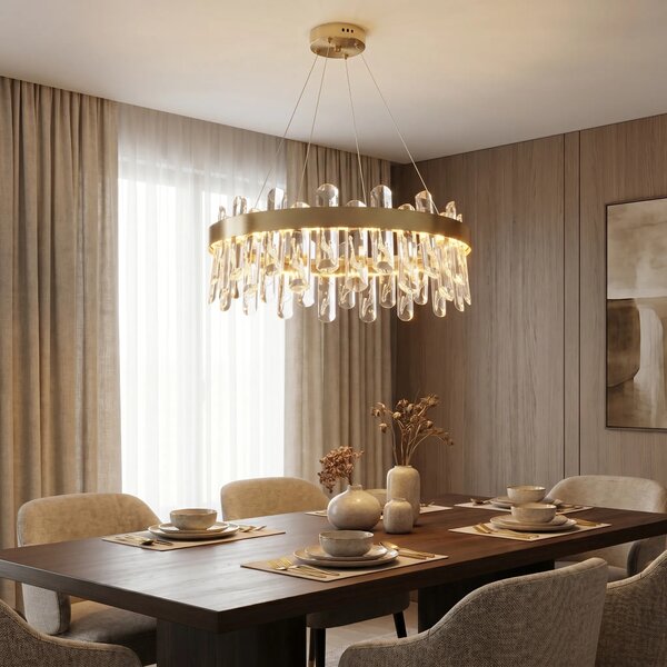 Κρυστάλλινο κρεμαστό φωτιστικό LED SWE074-1CP 50cm Brushed Gold
