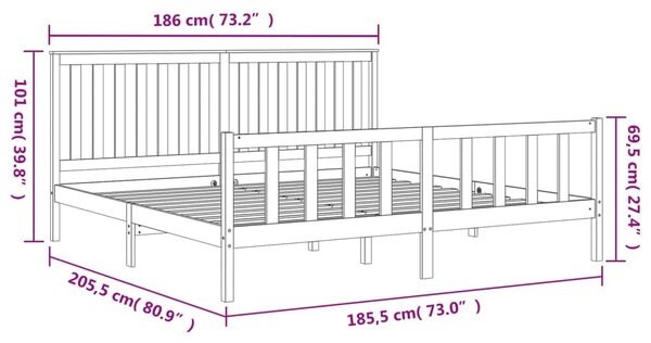 VidaXL Πλαίσιο Κρεβ & Κεφαλάρι 180x200 εκ. Μασίφ Πεύκο Super King Size